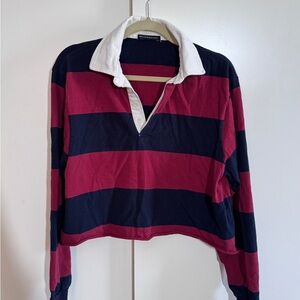 Brandy Melville Cropped Rugby Polo Long Sleeve Striped Top (OS)